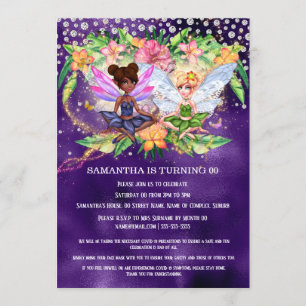 Invitación chicas de hadas magia purpurina chispa de jardín t