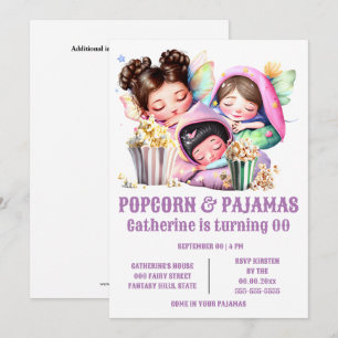 Invitación Chicas de hadas sacos de dormir palomitas de maíz 