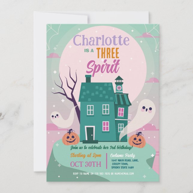 Invitación Chicas de Halloween 3er Fiesta de la casa de los f (Anverso)