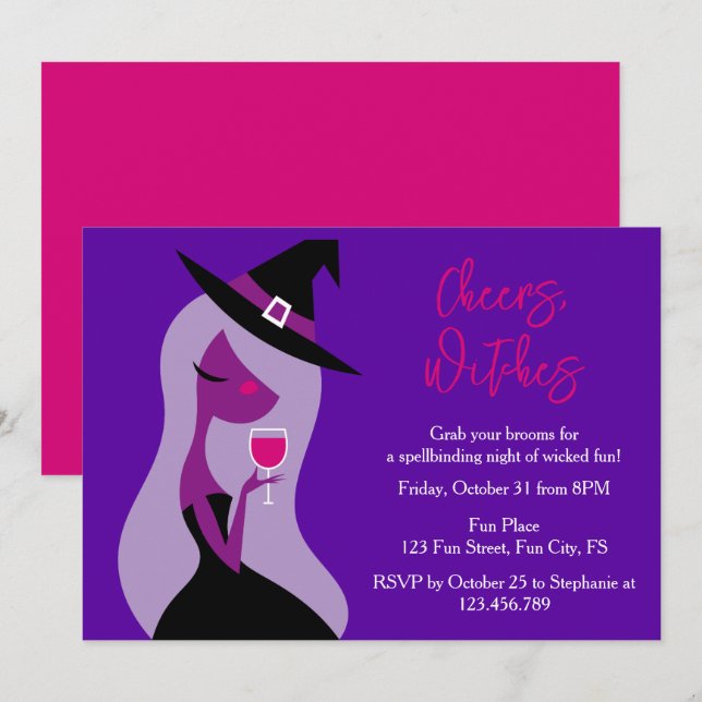 Invitación Chicas de Halloween Fiesta de vino nocturno (Anverso / Reverso)