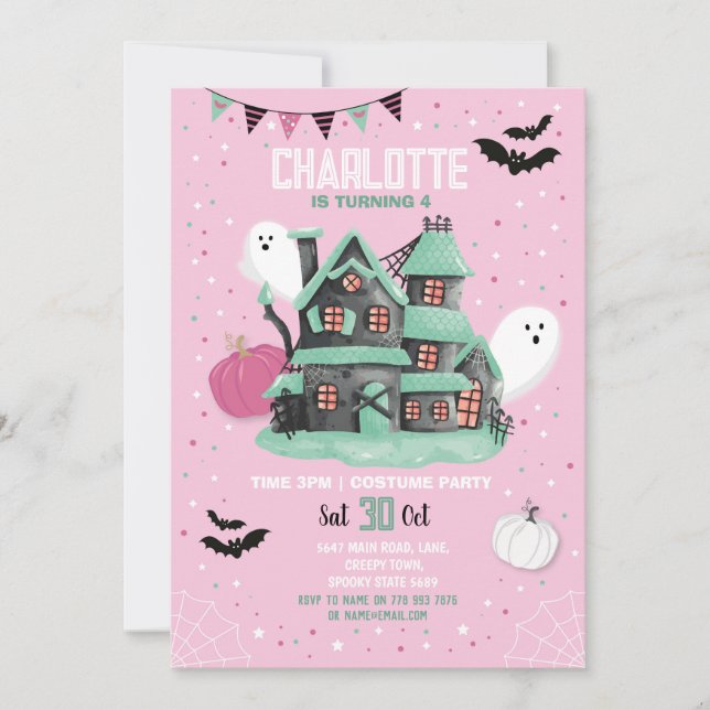 Invitación Chicas de Halloween Fun Fiesta de Fun House Fantas (Anverso)