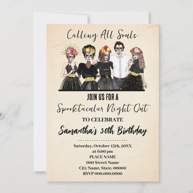 Invitación Chicas de Halloween Noche fuera Día del Cumpleaños (Anverso)