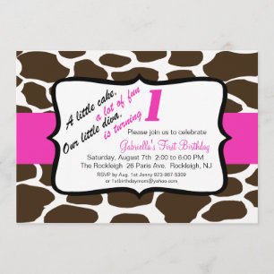 Invitación Chicas de jirafa rosada y marrón invitan a primer