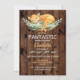 Invitación Chicas de la cadena de cumpleaños Fox Boys Wood Fa