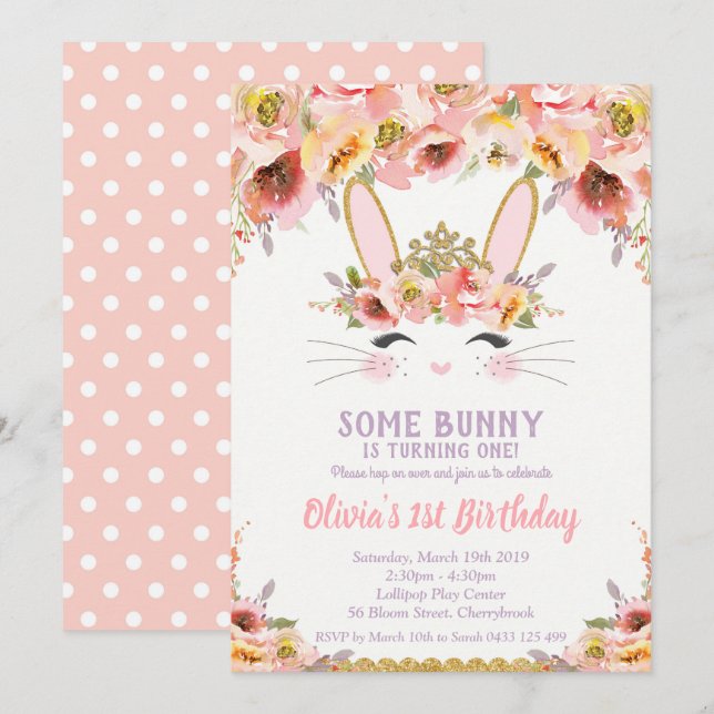 Invitación Chicas de la Conejo Floral de Conejo Floral (Anverso / Reverso)