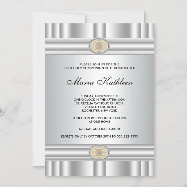 Invitación Chicas de la Cruz Blanca Elegante Primera Comunida (Anverso)