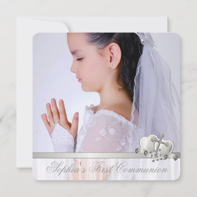 Invitación Chicas de la Cruz Blanca Foto Primera Comunión (Anverso)