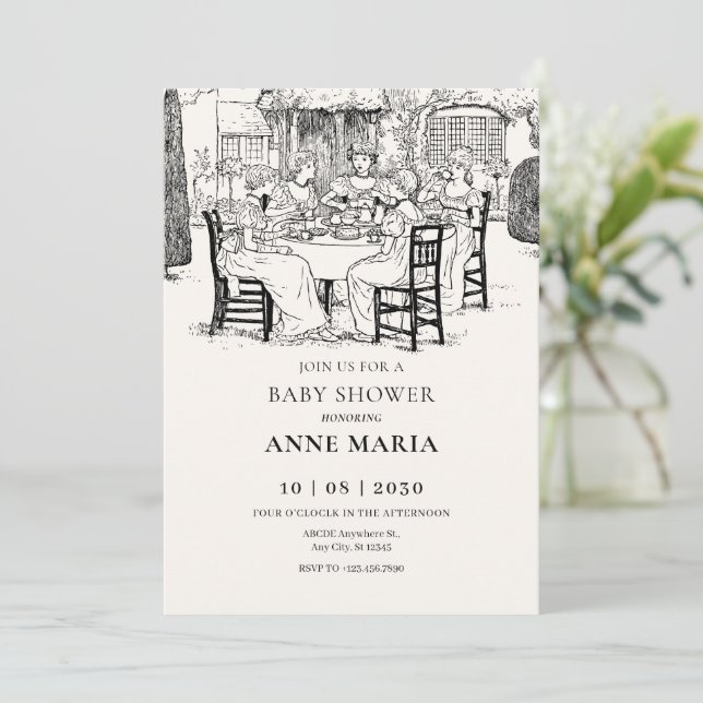 Invitación Chicas de la época tomando té con ducha para bebés (Anverso de pie)