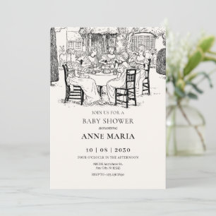 Invitación Chicas de la época tomando té con ducha para bebés