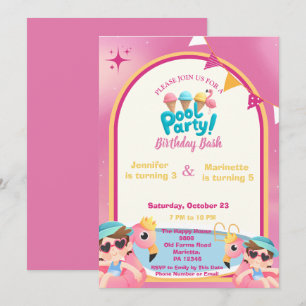 Invitación Chicas de la fiesta de cumpleaños conjunta de flam