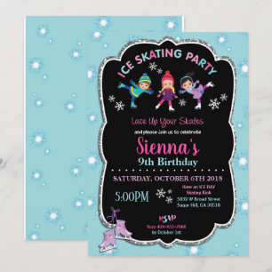 Invitación Chicas de la fiesta de cumpleaños del patinaje sob