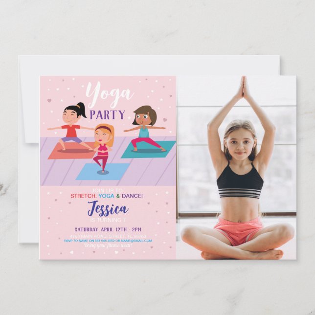 Invitación Chicas de la fiesta de cumpleaños del yoga estiran (Anverso)