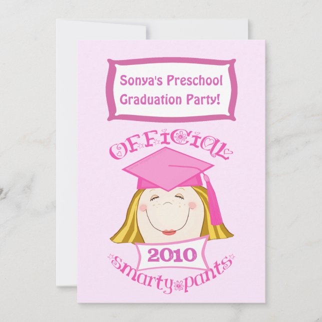 Invitación Chicas de la Fiesta de Graduación de Preescolar/Ja (Anverso)