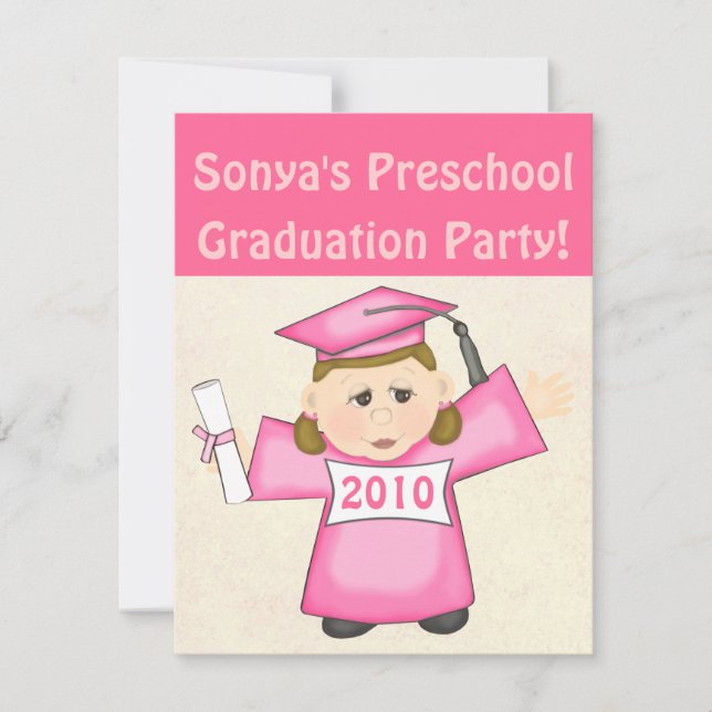 Invitación Chicas de la Fiesta de Graduación de Preescolar/Ja (Anverso)