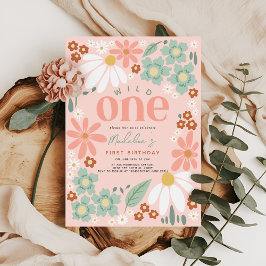 Invitación Chicas de la margarita de un flor silvestre 1 cump
