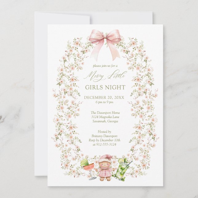 Invitación Chicas de la noche guiñada por una chica rosada (Anverso)