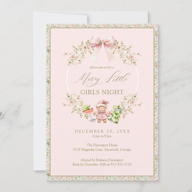 Invitación Chicas de la noche guiñada por una chica rosada (Anverso)