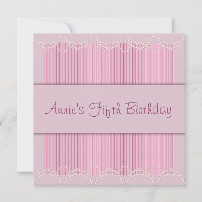 Invitación Chicas de la Pinstripe de Perla Rosada 5º cumpleañ (Anverso)