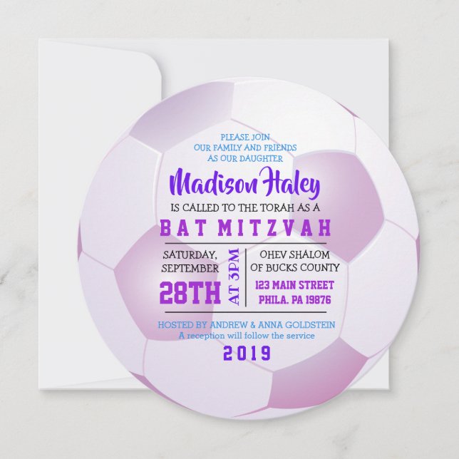 Invitación CHICAS DE LA RONDA DEL FÚTBOL Bat Mitzvah Invitaci (Anverso)