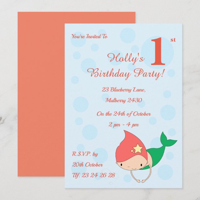 Invitación chicas de la sirena de la tirita de algodón (Anverso / Reverso)