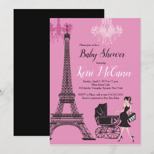 Invitación Chicas de la Torre Eiffel de París Baby Shower ros