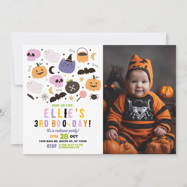 Invitación Chicas de las calabazas de cumpleaños fantasma Fot (Anverso)