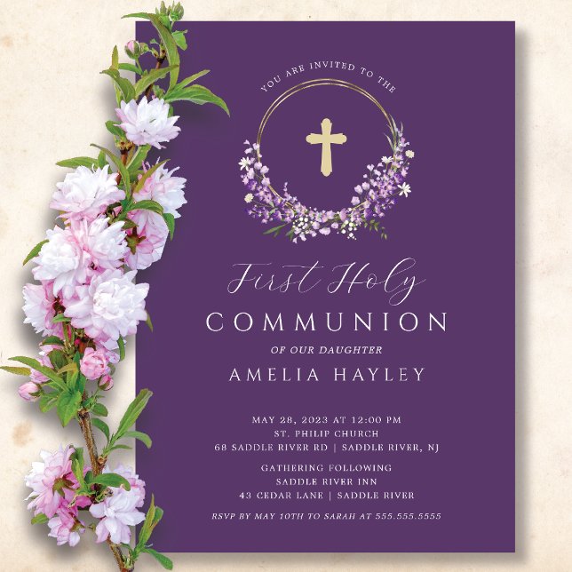 Invitación Chicas de las flores de Lilac en primera comunión (Subido por el creador)