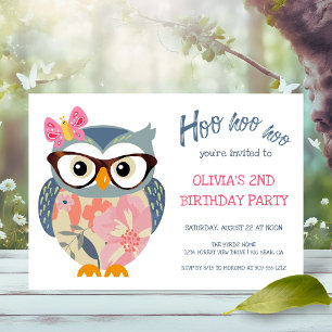 Invitación Chicas de las flores de mariposa de búfala de búho