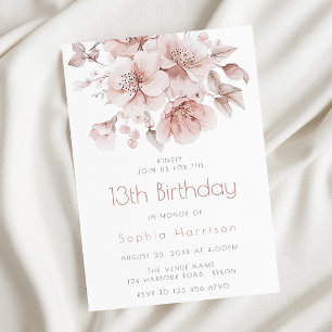 Invitación Chicas de las flores dulces rosadas 13ª fiesta de