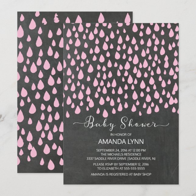 Invitación Chicas de las gotas de lluvia acuáticas Baby Showe (Anverso / Reverso)