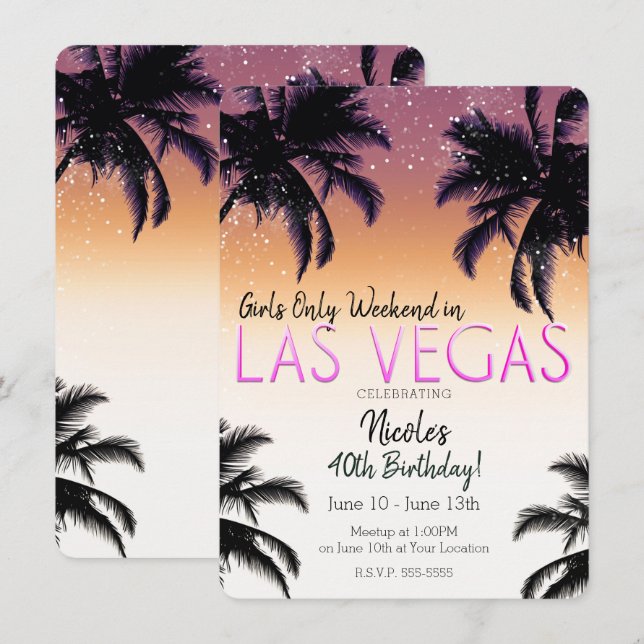 Invitación Chicas de Las Vegas Fin de semana de cumpleaños en (Anverso / Reverso)