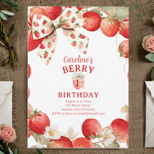 Invitación Chicas de lazo de fresa Cumpleaños de primer año d