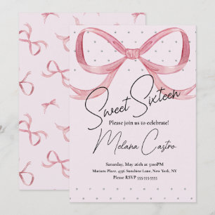 Invitación Chicas de lazo rosa Coquette Cumpleaños dulce 16
