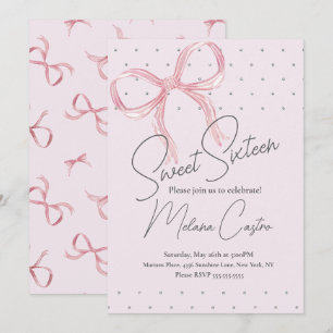 Invitación Chicas de Lazo Rosa Coquette Cumpleaños Dulce 16