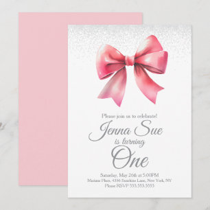 Invitación Chicas de Lazo Rosa Cumpleaños Coquette