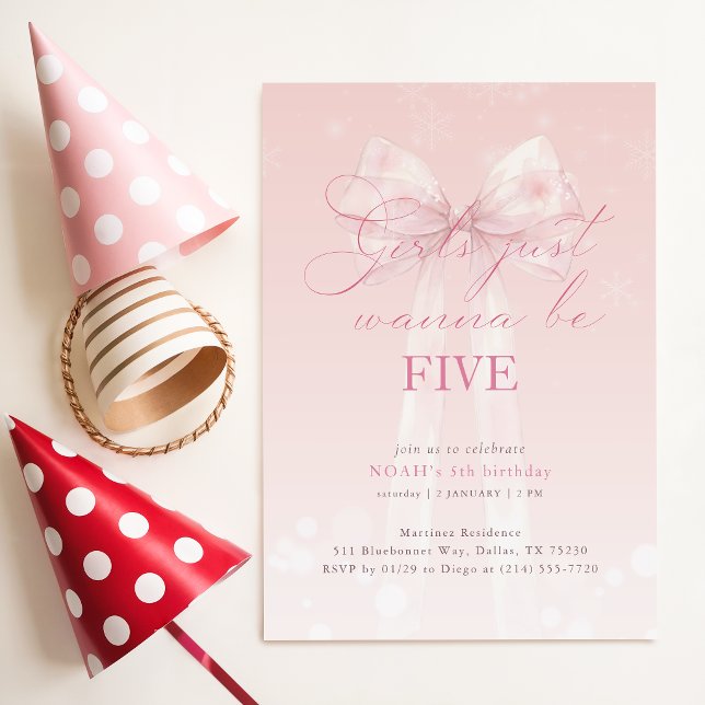 Invitación Chicas de lazo rosa simplemente quieren ser cinco  (Subido por el creador)