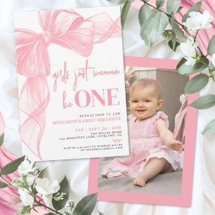 Invitación Chicas de Lazo Rosa Solo Quieren Ser UNO Cumpleaño