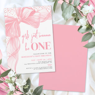 Invitación Chicas de Lazo Rosa Solo Quieren Ser UNO Cumpleaño