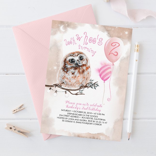 Invitación Chicas de Lechuza Pequeña Cumpleaños Rosa (Subido por el creador)