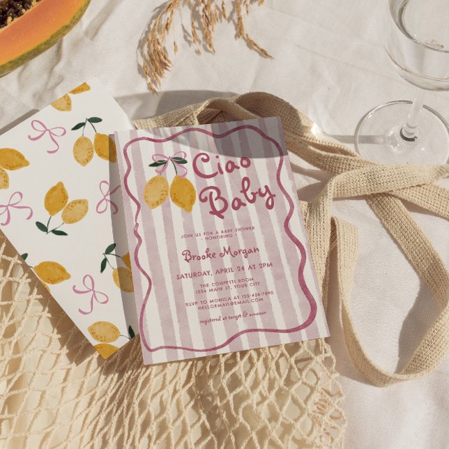 Invitación Chicas de Lemon Bows Baby Shower (Girls Lemon Ciao Baby Shower Invite)