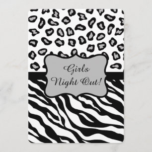 Invitación Chicas de leopardo de cebra gris blanco negro sale