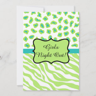 Invitación Chicas de Lime Green Zebra Leopard de Night Out F