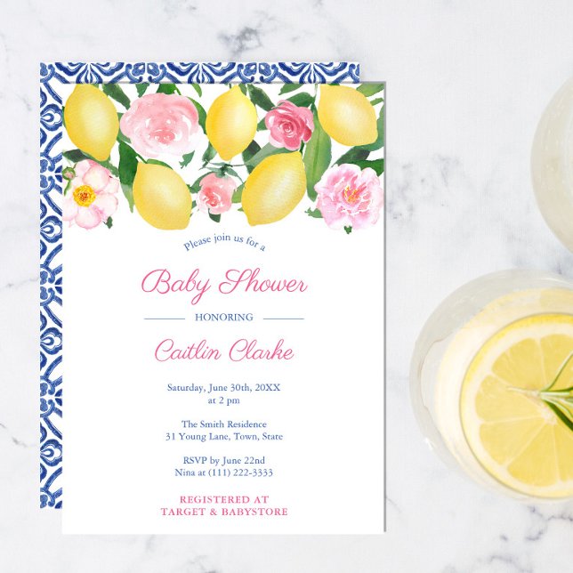Invitación Chicas de limones de Positano rosas rosadas fiesta (Subido por el creador)