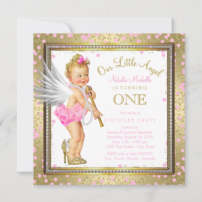 Invitación Chicas de Little Angel primer Fiesta de cumpleaños (Anverso)