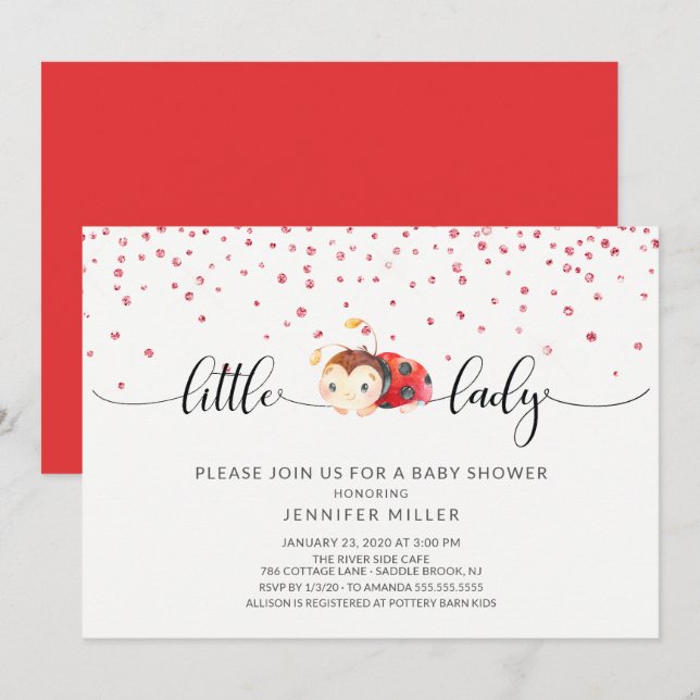 Invitación Chicas de Little Lady Ladybug Baby Shower (Anverso / Reverso)