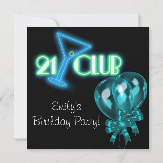 Invitación Chicas de los globos azules Verde azulados negros  (Anverso)