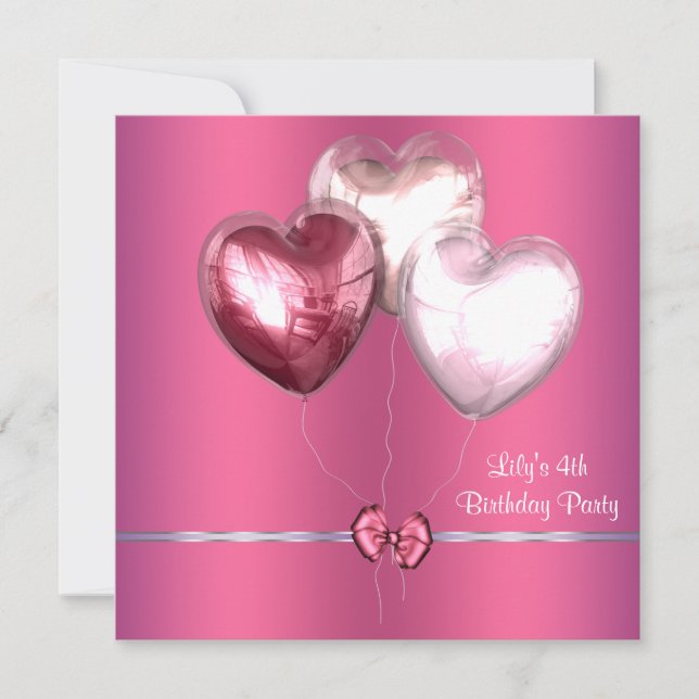Invitación Chicas de los globos rosados 4º Fiesta de cumpleañ (Anverso)