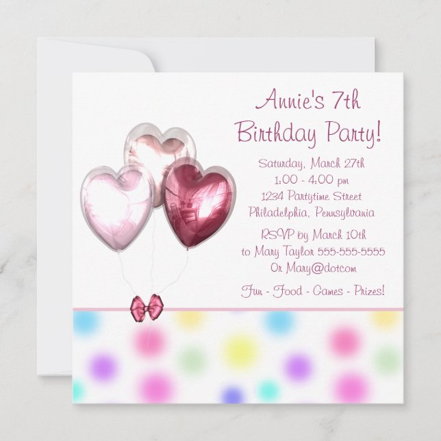 Invitación Chicas de los globos rosados Séptima fiesta de cum (Anverso)