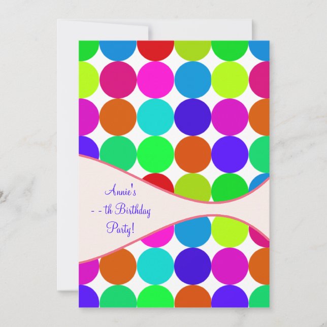 Invitación Chicas de lunares de neón para cumpleaños de cualq (Anverso)