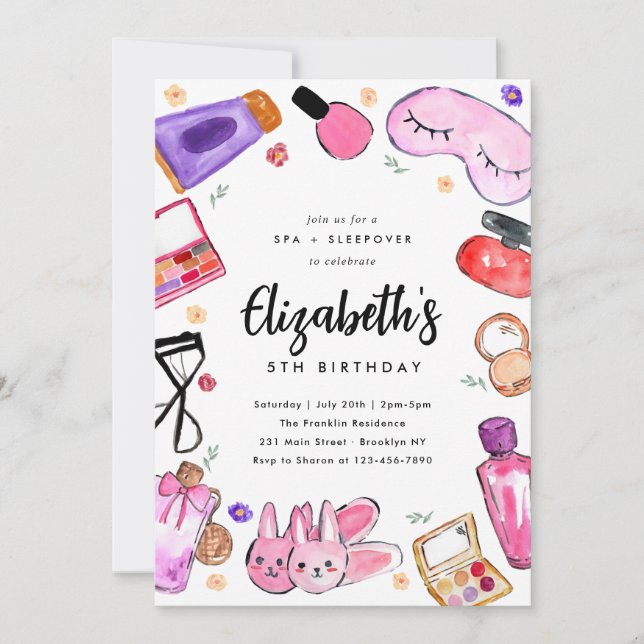 Invitación Chicas de maquillaje Cute Slumber Sleepover Spa Cu (Anverso)